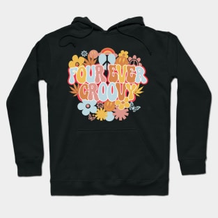 Retro 4th Birthday Shirt, Four Ever Groovy Hippie Daisy Flower Birthday Hoodie